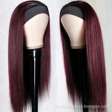 YouFa Straight Human Hair Headband Wigs For Black Women 1b/99J Straight Wig With Wholesale Price Headband Wig Human Hair